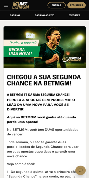 Imagem da página da promoção Segunda Chance na BetMGM