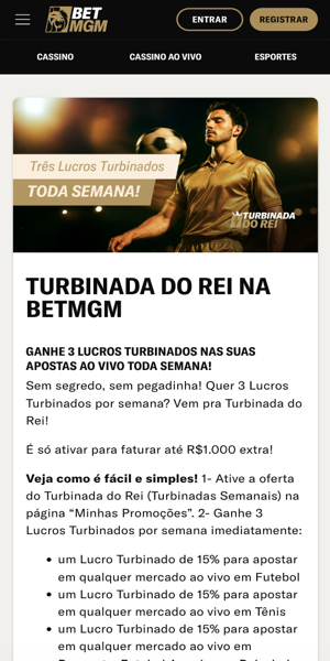 Imagem da página da promoção aposta turbinada ao vivo