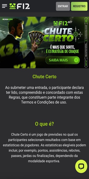 Imagem da página da promoção Chute Certo F12 bet