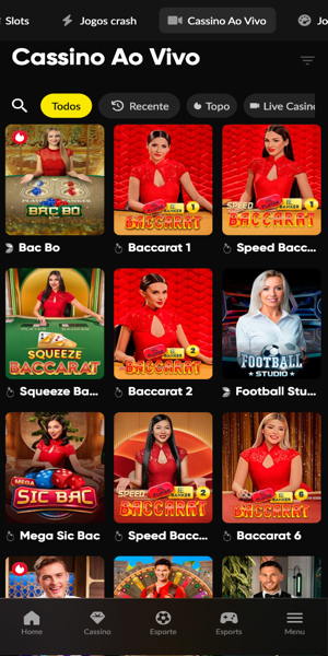 Imagem da seção de cassino ao vivo com as principais opções de jogos na Betboom