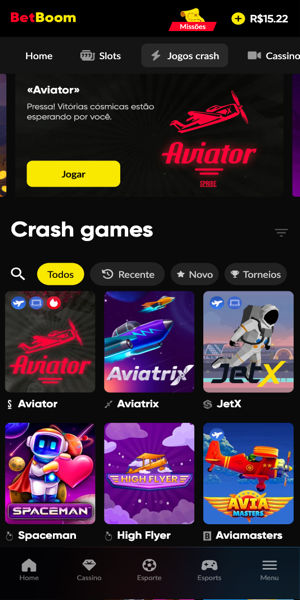 Imagem da página principal dos crash games da Betboom
