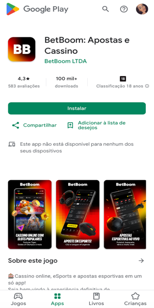 Imagem da página de download do aplicativo da Betboom na Play Store