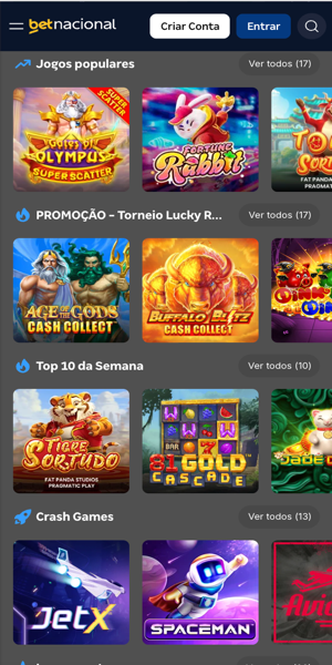 Imagem da seção de cassino online com opções de jogos na Betnacional