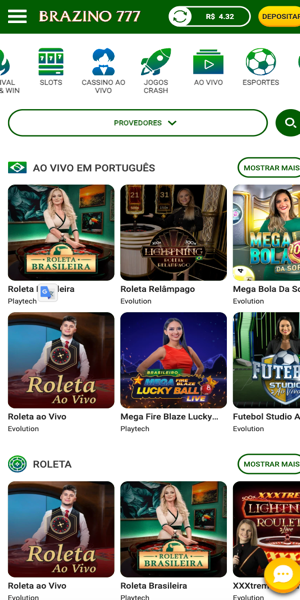 Imagem do catálogo com opções de mesas para cassino ao vivo na Brazino777