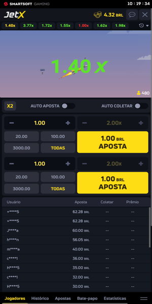 Imagem de uma partida de JetX, crash game disponível na Brazino777