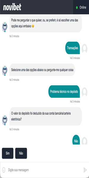 imagem do atendimento ao cliente via chatbot na Novibet