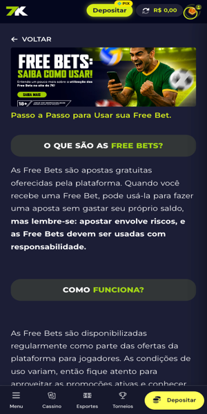 Imagem da p&aacute;gina da promo&ccedil;&atilde;o de apostas gr&aacute;tis da Bet7K