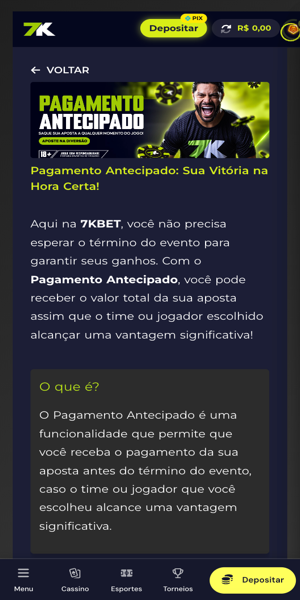 Imagem da promo&ccedil;&atilde;o de pagamento antecipado na Bet7K