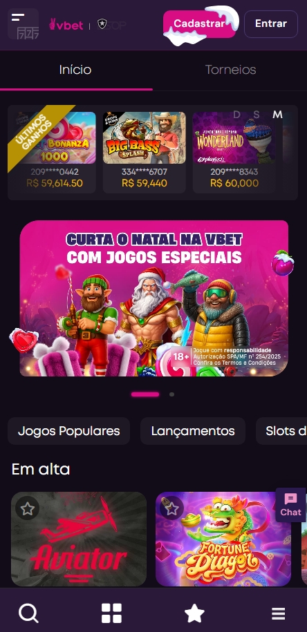 Cassino na Vbet com banners promocionais e jogos em alta como Aviator
