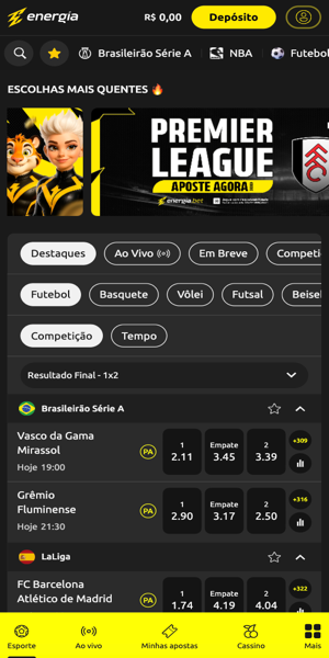 Imagem da página principal da seção de apostas da Energia Bet