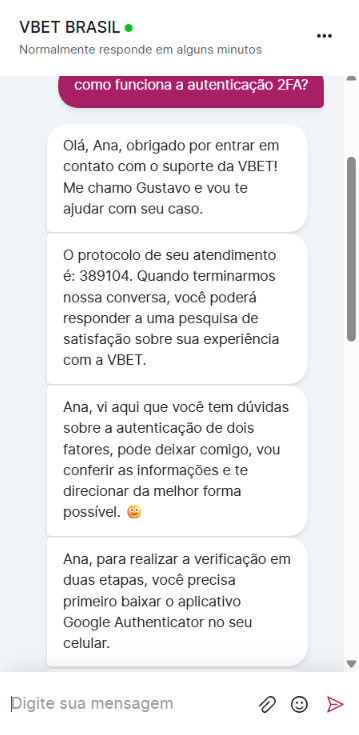  Chat ao vivo com respostas sobre a autentica&ccedil;&atilde;o 2FA na Vbet