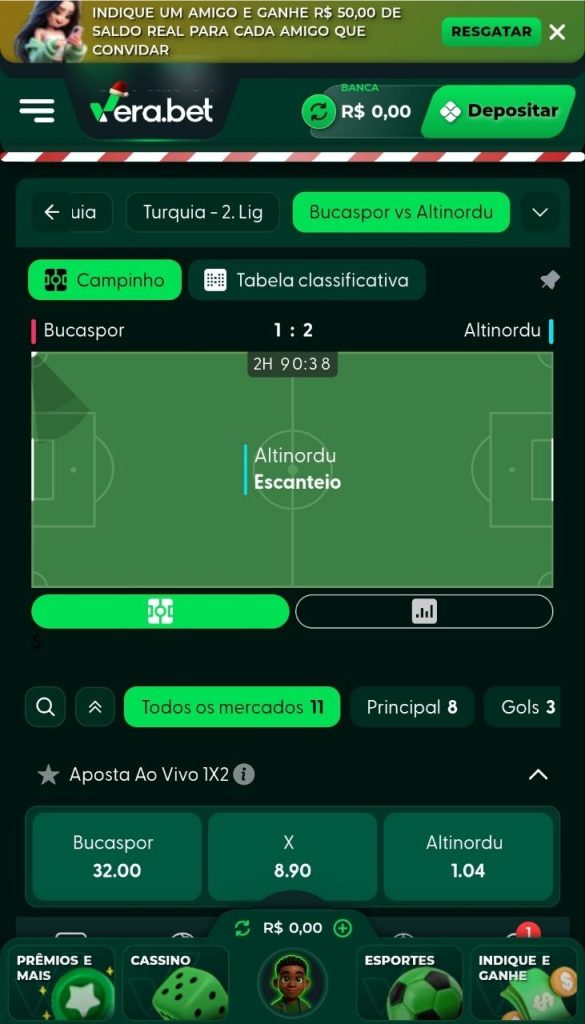  Tela de apostas esportivas ao vivo na Verabet
