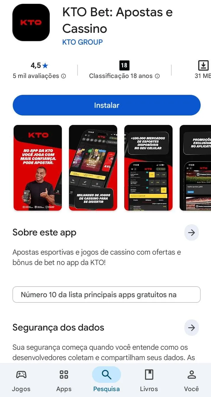 Aplicativo da KTO na Google Play