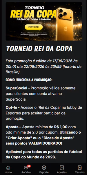 P&aacute;gina da promo&ccedil;&atilde;o Rei da Copa da Superbet