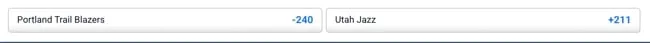Imagem com exemplo de odds americanas para basquete