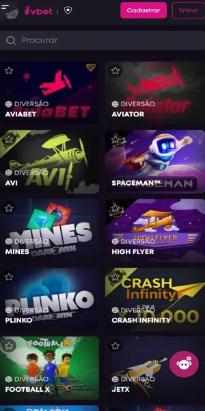 Imagem da se&ccedil;&atilde;o de crash games do cassino da VBet