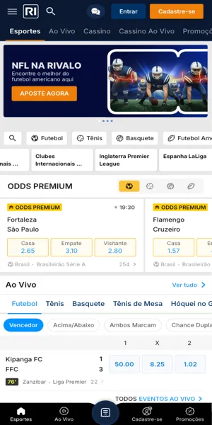 Imagem da p&aacute;gina principal da opera&ccedil;&atilde;o de apostas da Rivalo