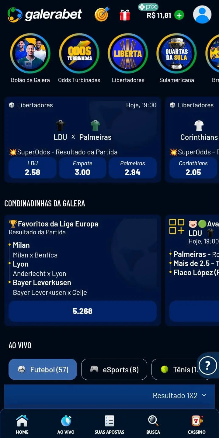 P&aacute;gina de esportes da Galera Bet