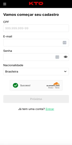 Imagem com o formulário de cadastro para usar o código de indicação KTO