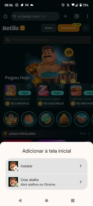 tela de configura&ccedil;&otilde;es do bet&atilde;o app no Android