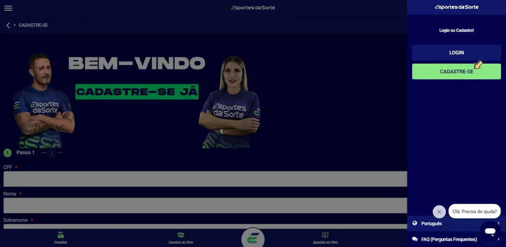 Cadastro no Esportes da Sorte