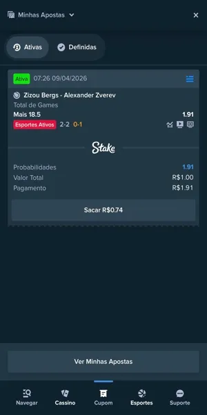 Imagem de um bilhete dispon&iacute;vel para cash out parcial durante a partida