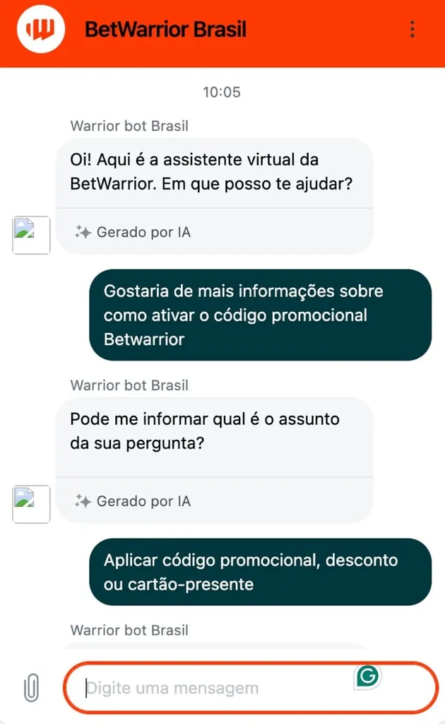 Imagem do atendimento ao cliente na Betwarrior via chat ao vivo