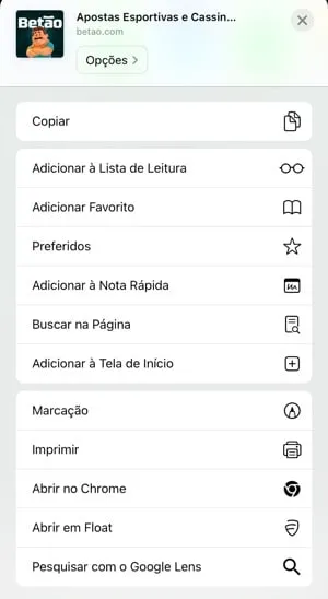 tela para configurar atalho do bet&atilde;o app no iPhone