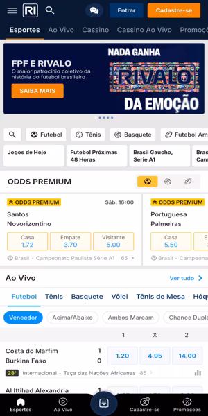 P&aacute;gina principal da oferta de apostas esportivas na Rivalo