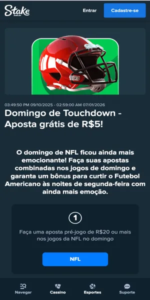 Imagem da página da promoção "Domingo de Touchdown" na Stake