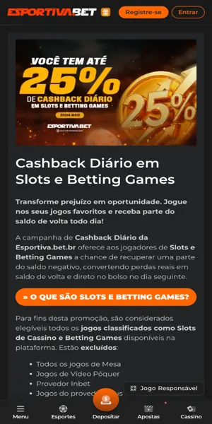 Imagem das regras da promoção de cashback da Esportivabet