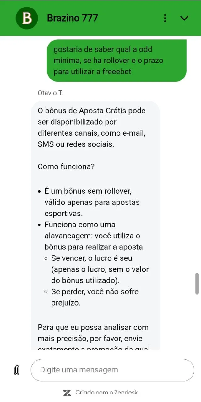 conversa no chat ao vivo da Brazino777