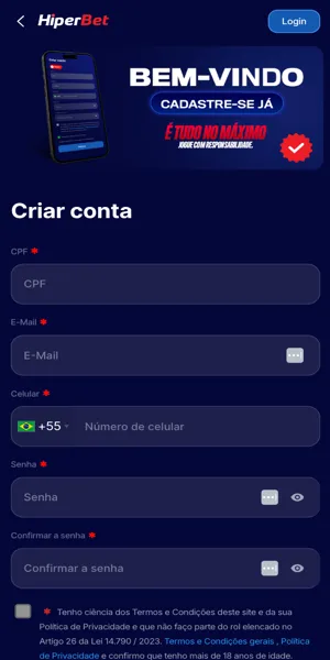Imagem da tela de cadastro com promocode Hiperbet