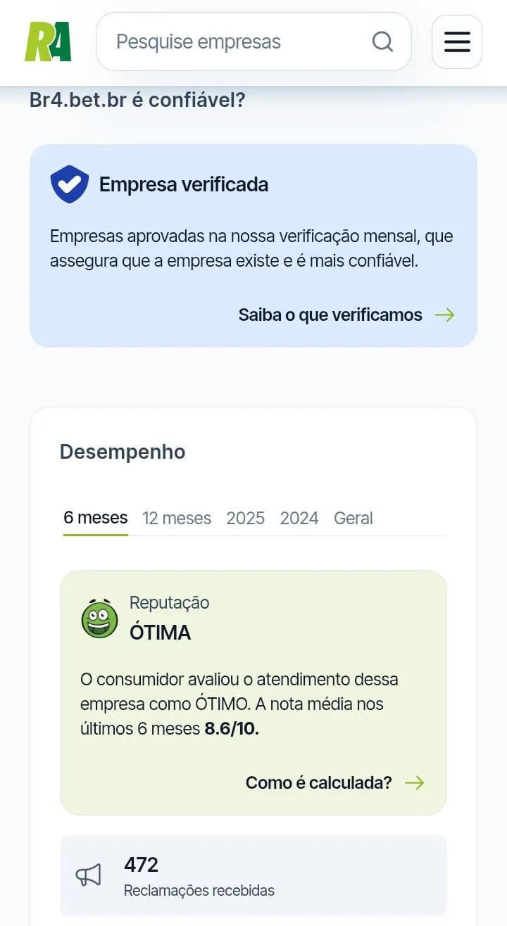 P&aacute;gina da Br4Bet no Reclame Aqui