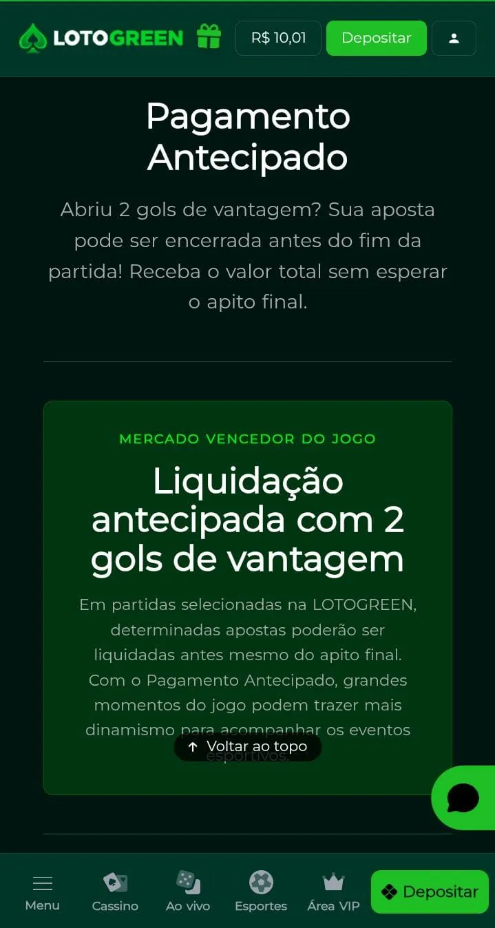 Oferta de Pagamento Antecipado da Lotogreen
