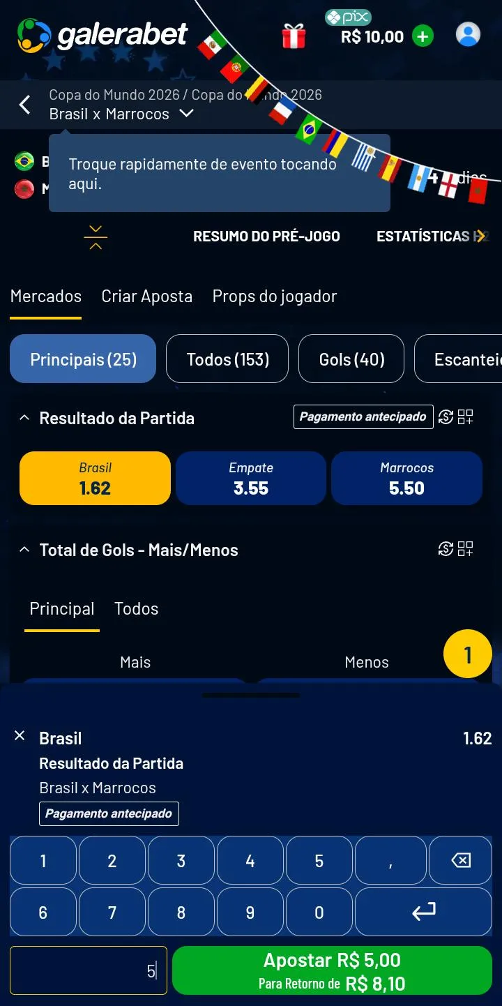 Cupom de apostas do Galera Bet app