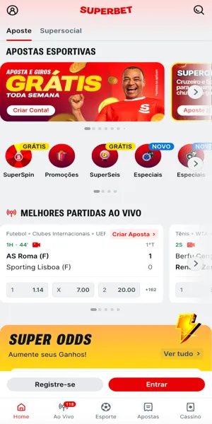 Imagem da página inicial da Superbet