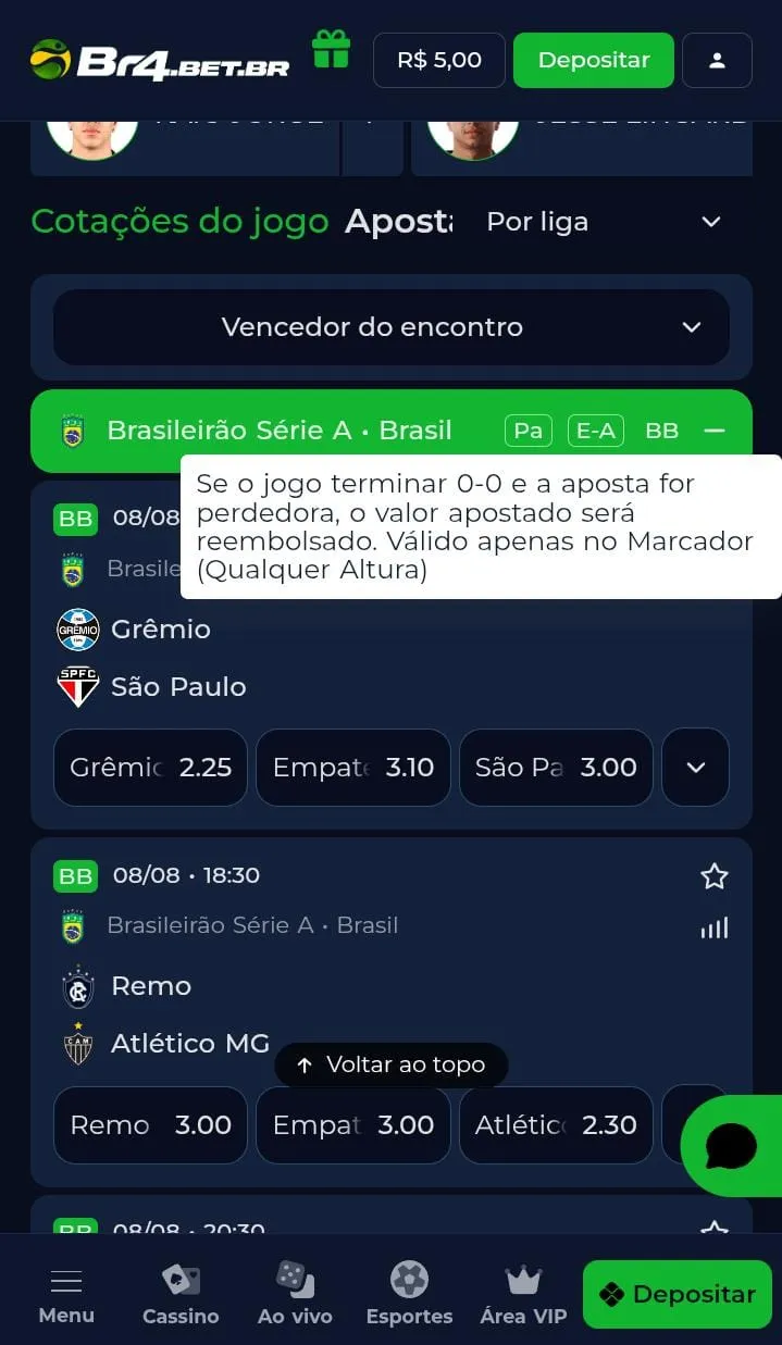 Lista de jogos do Brasileir&atilde;o na Br4Bet com destaque para a promo&ccedil;&atilde;o 0-0 Anula Aposta