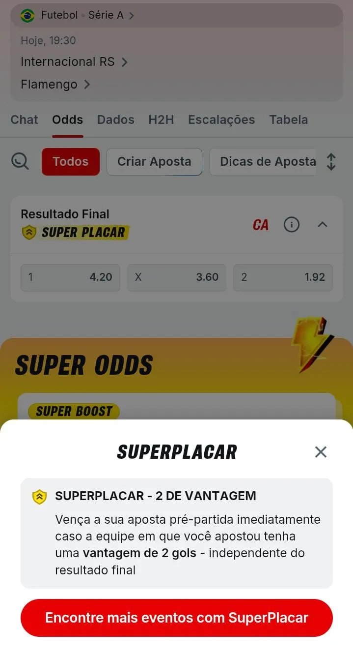 Super Placar (pagamento antecipado) na Superbet