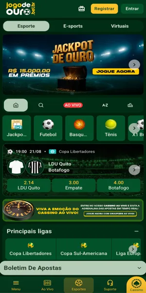 Imagem da tela inicial da Jogo de Ouro app