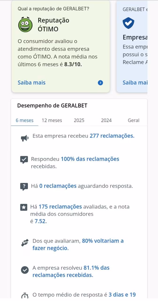 Geralbet no Reclame Aqui