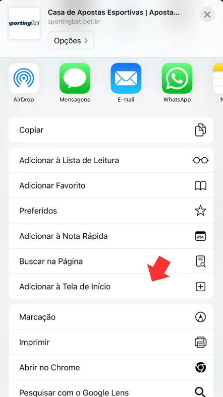 Atalho para utilizar o Sportingbet app no iPhone