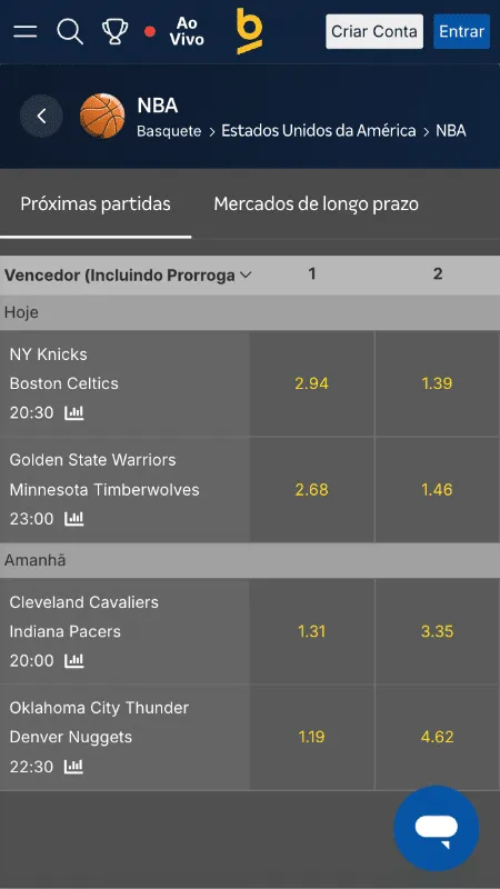 Apostas na NBA na Betnacional app