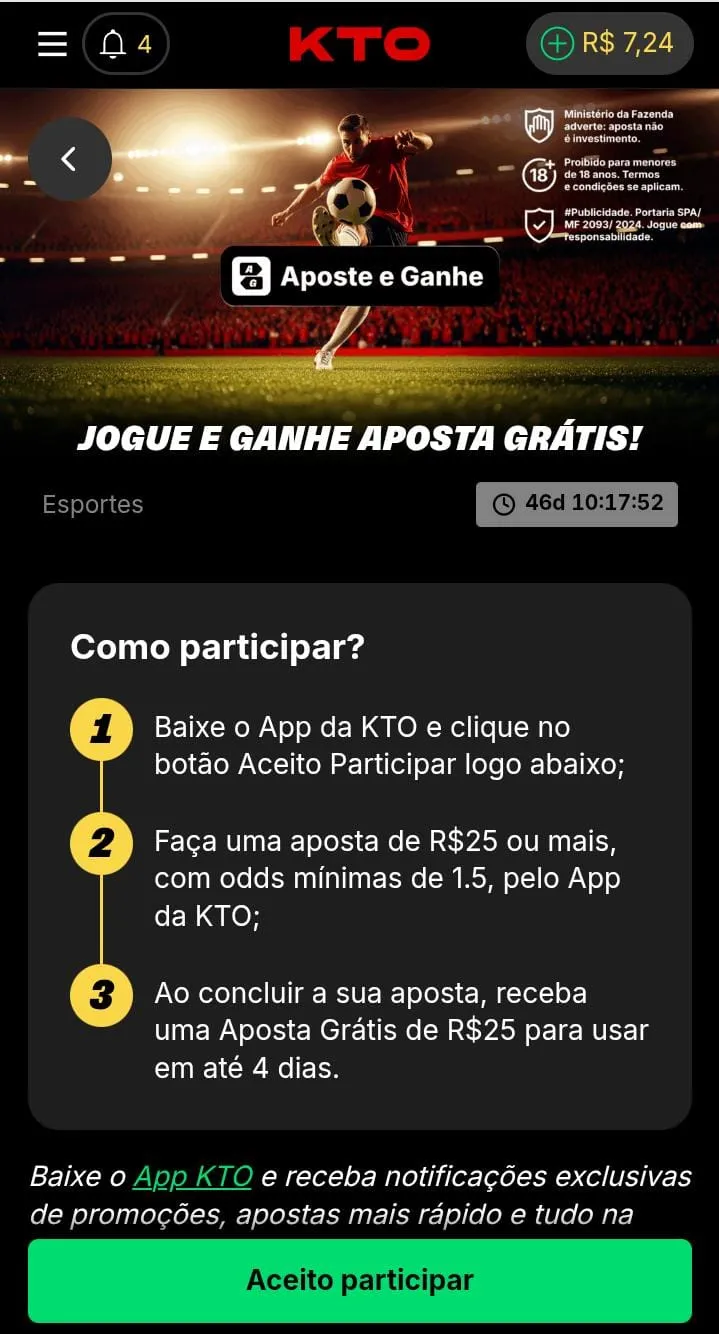 Oferta Aposte e Ganhe da KTO