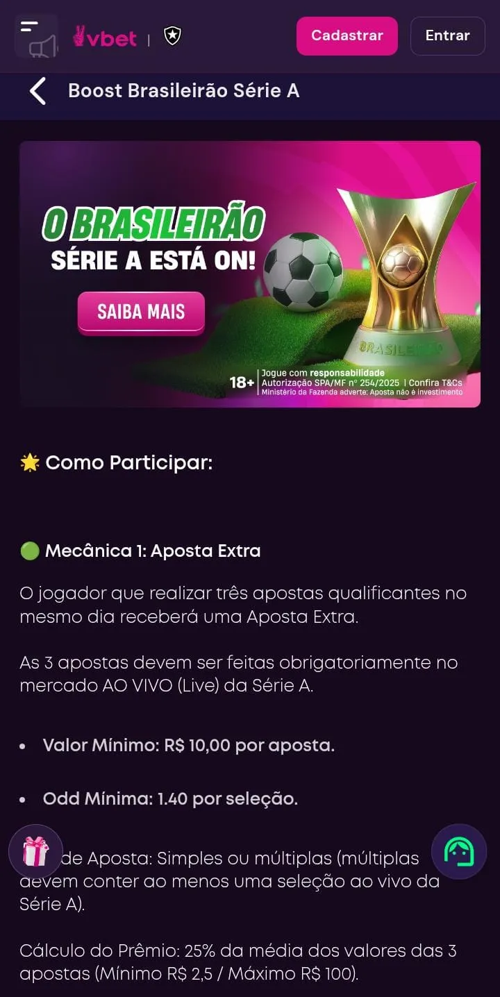 Oferta Boost do Brasileir&atilde;o S&eacute;rie A na Vbet
