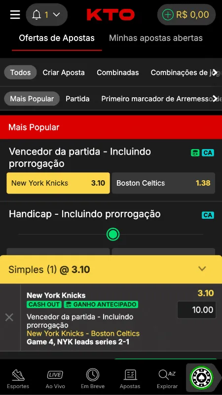 Exemplo de aposta na NBA na KTO