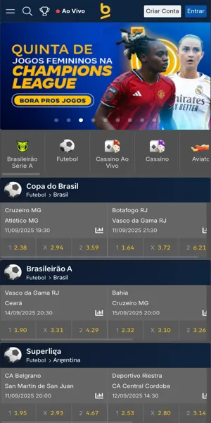 Imagem da página de apostas esportivas da Betnacional