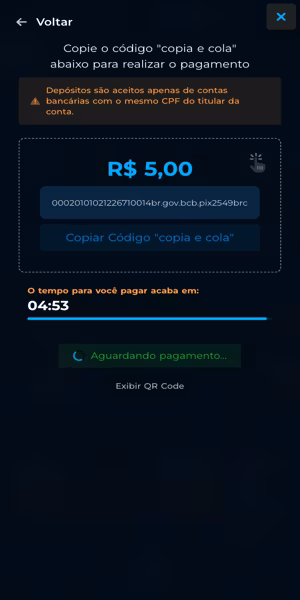 Imagem do processo de dep&oacute;sito via Pix no Cassinopix 