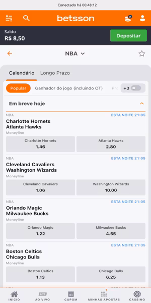Imagem com op&ccedil;&otilde;es de apostas na NBA na Betsson