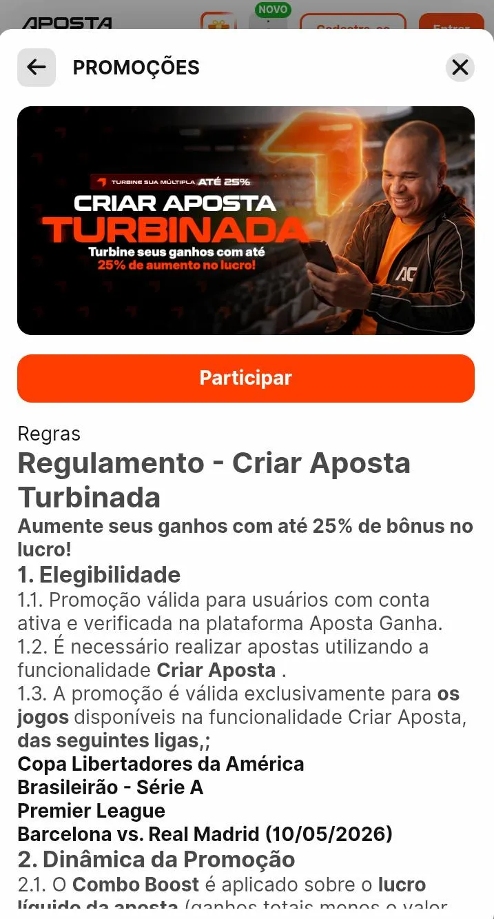 Oferta Criar Aposta Turbinado na Aposta Ganha